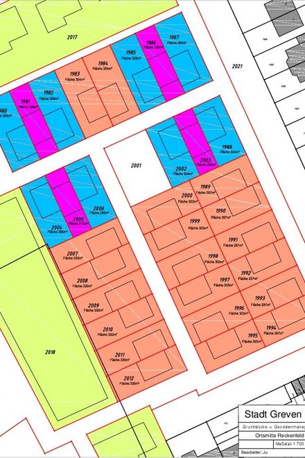 Lageplan mit Haustypen in der geplanten neuen Ortsmitte Reckenfeld