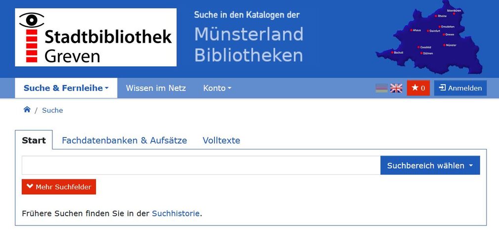 Screenshot der Münsterland-Bibliotheken
